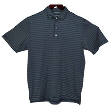 Johnnie O Performance Polo Mens Medium Poly Green Navy Blue Stripe