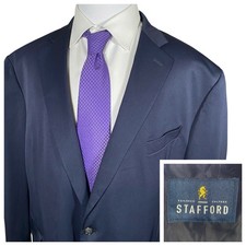 Stafford Big Tall Travel Stretch Blazer 54R Navy Blue Polyester Sport Coat