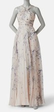 Teri Jon by Rickie Freeman Women's Beige Floral Halter Dress Gown Dress Size 12