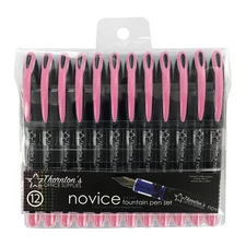 12 Thornton's Office Supplies Novice Disposable Fountain Pens Fine,, Light Pink