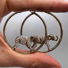 Orecchini a cerchio vintage Airoldi italiani argento sterling 925 dorato elefanti regalo