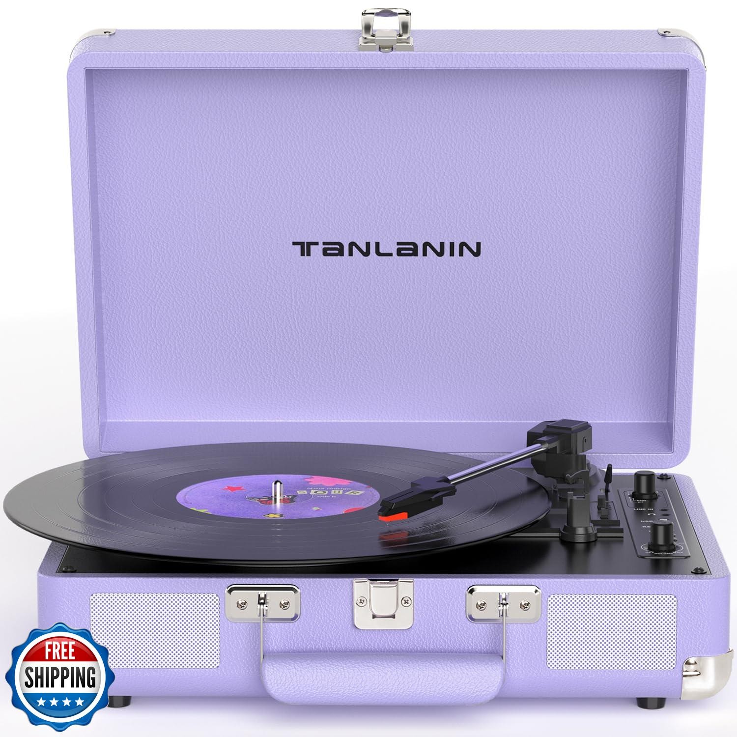 Wireless Bluetooth Record Player with USB MP3 Recording and Built-in Speakers-image