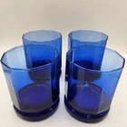 Vintage Anchor Hocking Essex Pattern Cobalt Blue Old Fashioned Glasses -Set of 4