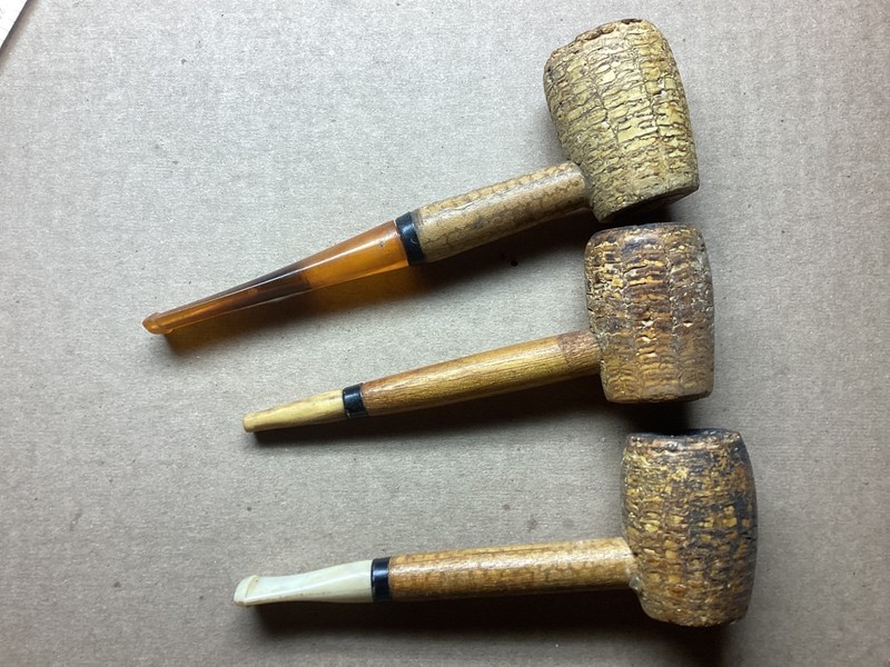 3 Vtg. Corncob Smoking Pipes