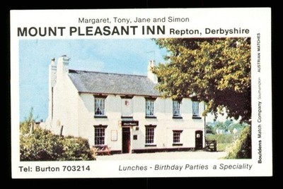 Matchbox Label Margaret & Tony @ Mount Pleasant Inn Repton Derbys MP1220