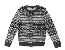 Talbots Fair Isle Lambswool Cardigan Womens Medium Black/Gray Warm Cozy Comfort