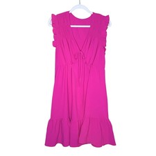 Shein Curve Sleeveless Tie Front Ruffle Hem Mini Dress Size 0XL Boho Summer Pink