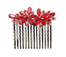 Gorgeous Red Rhinestone Crystal Floral Hair Comb