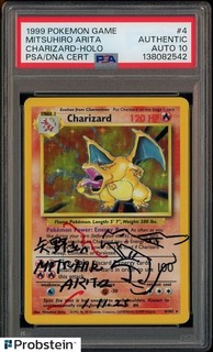 Mitsuhiro Arita Signed 1999 Pokemon Game #4 Charizard Holo PSA/DNA AUTH AUTO 10