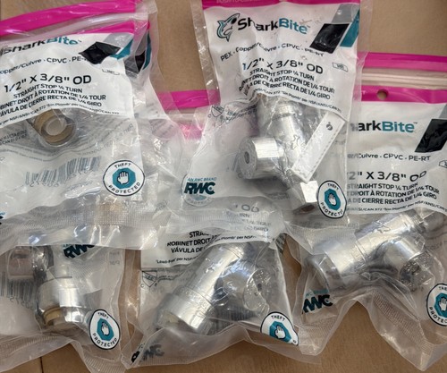 6x SharkBite Valve Fitting 1/2" x 3/8" OD Straight Stop 1/4 Turn Model 23037LFZC