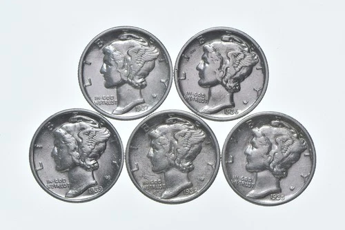 High Grade Lot 1937 1936 1939 1938 1935 Mercury Dime Collection *578