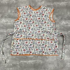 vintage 60s Handmade apron garden aop gardening garden flowers white orange