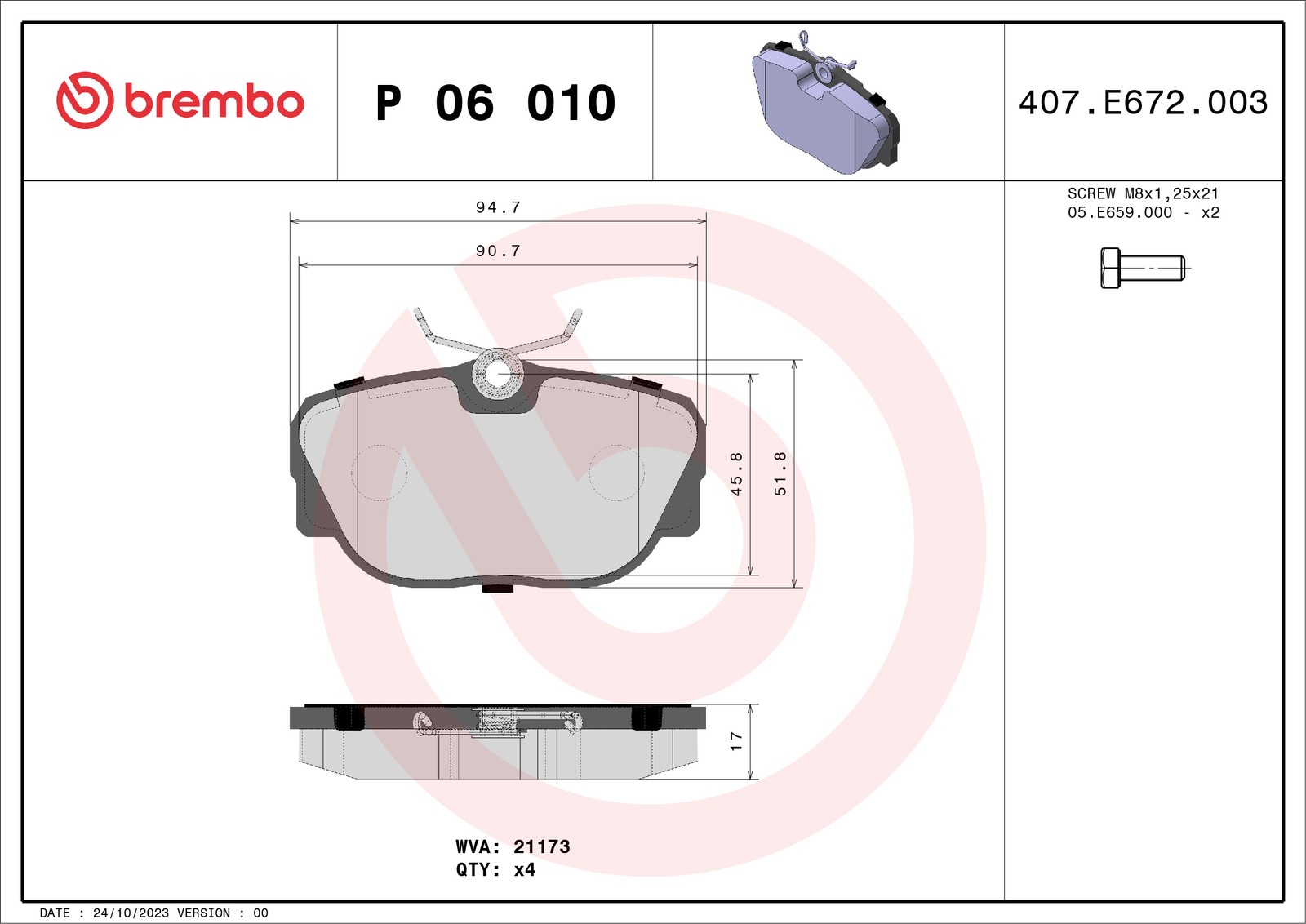 Fits BREMBO KLOCKI SZCZEKI CYLINDERKI P 06 010 BRAKE PADS FRONT - Image 17