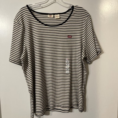 Levi's Short Sleeve Ribbed Fitted T-Shirt Women's 3X Black Multi Stripe NEW
