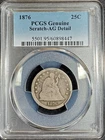 1876 Seated Liberty Silver Quarter graded Genuine AG Detail by PCGS