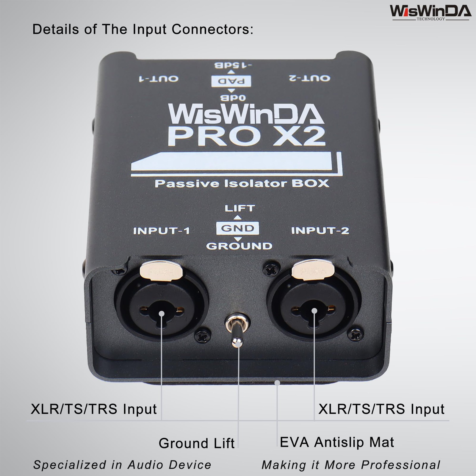 2Channels XLR/TS/TRS Passive Hum Eliminator Box for Audio Equipments Ground L...