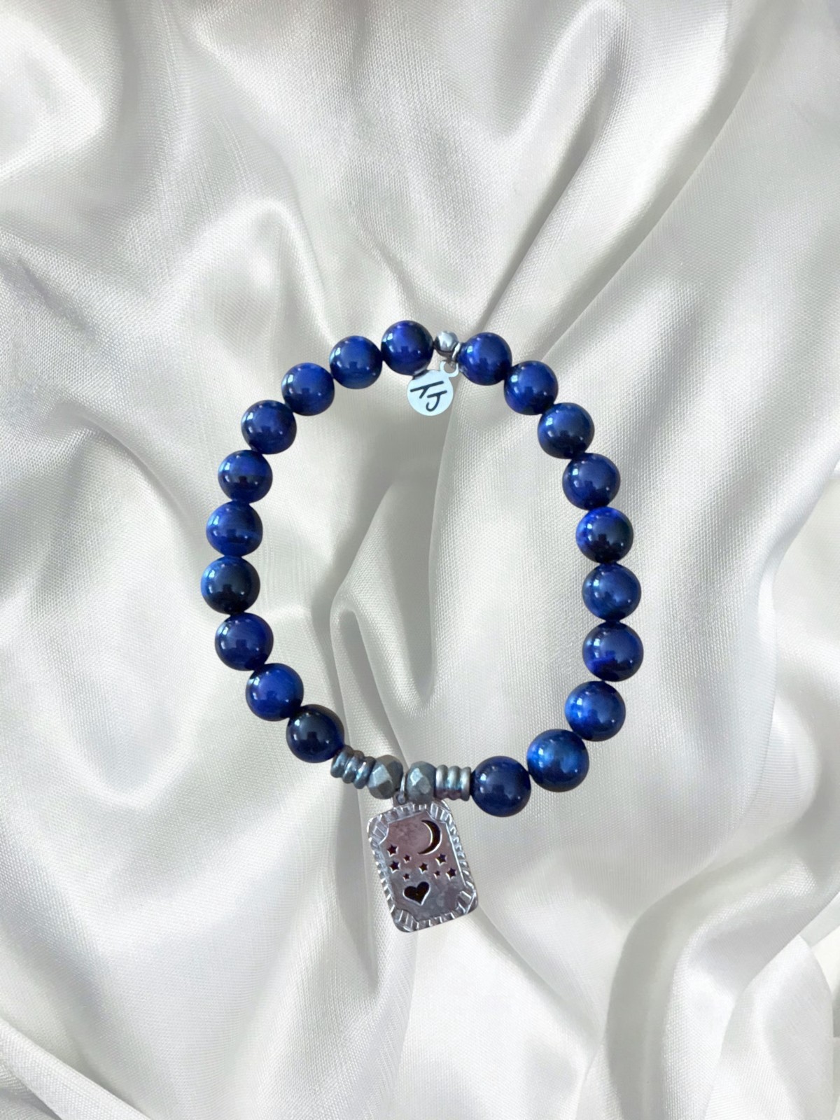 Pretty T Jazelle To the Moon & Back Blue Beaded Bracelet Moon Star Charm Stretch