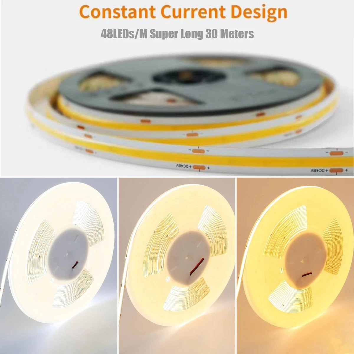 100ft 48V 480LED/M Flexible COB LED Strip Lights Indoor Home Car Party Decor