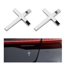 2PCS Individual Jesus Cross for Car Decal Emblem,3D Metal Silver Silver