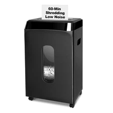 60-Minute Continuous Paper Shredder | P5 Security Level | 2x15mm Micro-Cut | ...