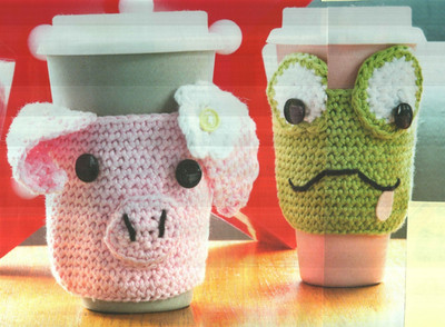 4 ANIMAL CUP COSIES BEAR OWL FROG & PIG HOME DECOR CROCHET PATTERN INSTRUCTIONS