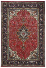 Vintage Handmade Oriental Rug 7X10 ft Red Classic Floral Wool Dining Room Carpet