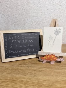 ACEO Original Dog with Lollipop Drawing Graphite Pencil 2.5 x 3 in
