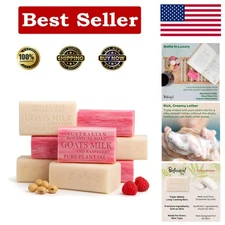 Triple Milled Goat Milk Soap Bars with Raspberry & Organic Shea Butter - 8 Count