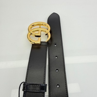 Gucci Marmont Gg Black Leather Double G Belt Gold Buckle 414516 65