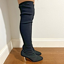 Proenza Schouler Boots Womens 36.5 Black Stretch Knit Over The Knee Sock Style