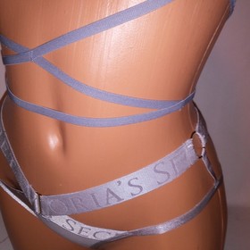 Victoria Secret Bralette Set XS Bra & Panty Gray Strappy Cheeky Unlined Wireless
