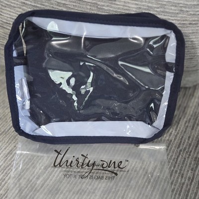 Thirty-One Get Creative Rectangle Pouch, Dot Pattern, Blue/Clear, Women