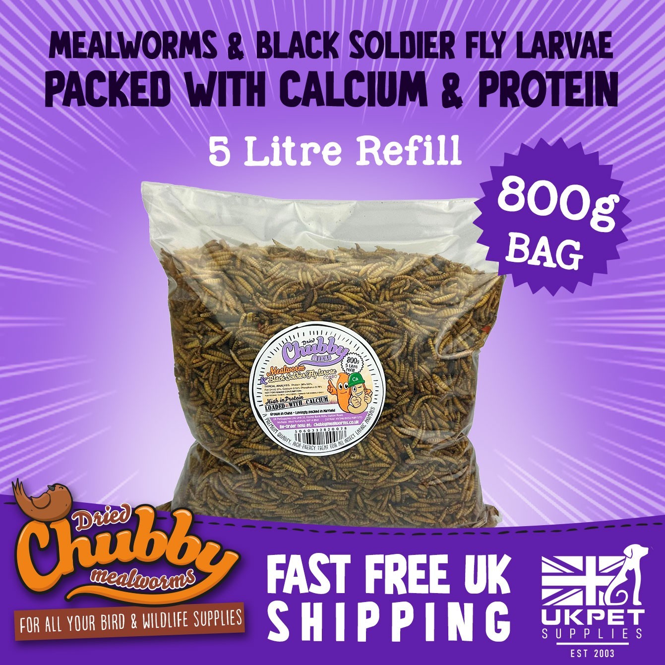 5L Refill Bag Chubby Dried Mixes Mealworms & Black Soldier Fly Wild Bird Food