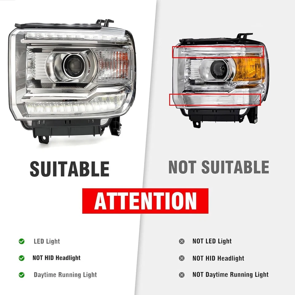 Para GMC Sierra 1500 2014-2015 halógeno con faros proyectores LED DRL-IZQUIERDA + DERECHA Foto 3 de 4