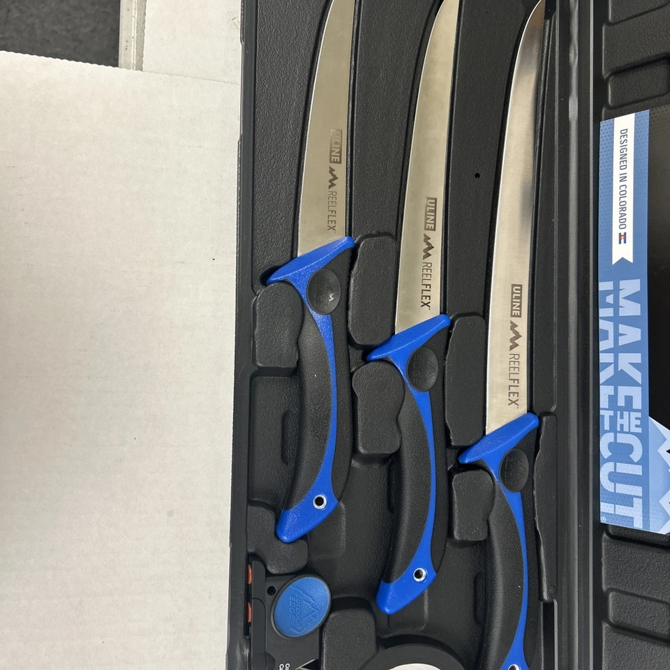 Открытый край Reelflex Pak 4 изделия филе нож комплект синий ручки в чехле новый! - Изображение 2 из 4