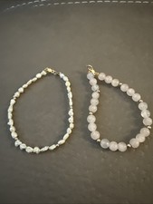 2 Elegant Pearl Bracelet in 14k Yellow Gold with Gold Bead Accents 7”