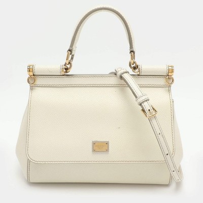 Dolce Gabbana Miss Sicily Small Cream Leather Top Handle Bag