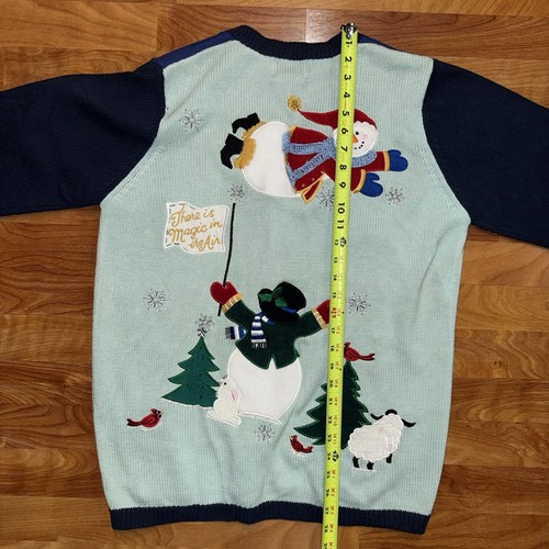 The Quacker Factory Snowman Christmas Sweater Cardigan Women's M Vintage 90s - Picture 10 of 13