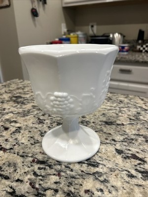 Vintage Indiana Glass Milk Glass Paneled Compote Footed Planter Harvest Grape