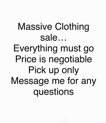 Clothing sale, prices and sizes are on the picture
