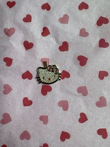 Hello Kitty Rhinestone Pendant Charm Gold Tone Red Bow Kawaii Sanrio Jewelry