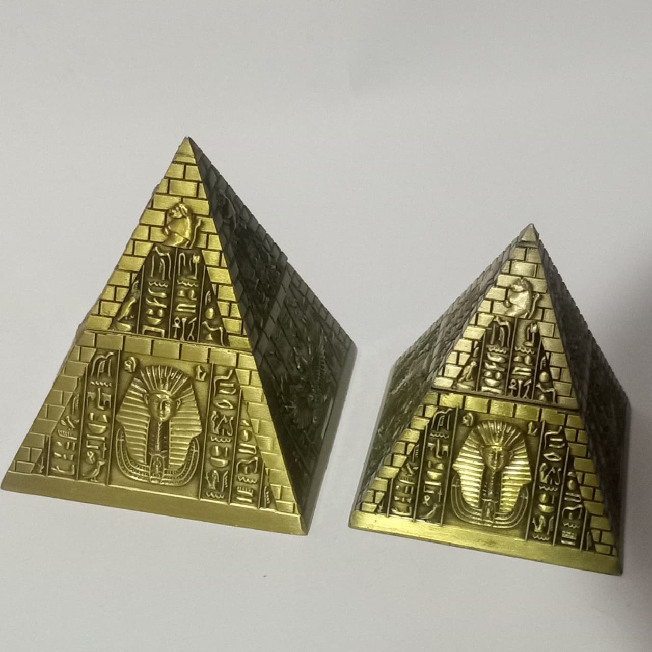 Pair Of Vintage Egyptian Pyramid Jewelry Boxes Nefertiti Design Magnetic Trinket