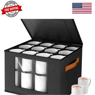 2-Layer Coffee Mug Storage Box with Dividers, Coffee Cup Storage Organizer wi...