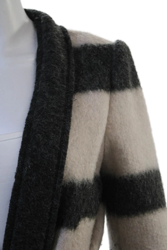 Ramy Brook Women Overcoat Beige Striped Tie V Neck Mohair Size XS - Image 2 of 4