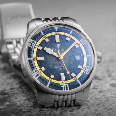 CADISEN Automatik Herrenuhr Miyota 8215 Edelstahl Saphirglas Diver Blau 40mm