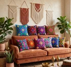 Indian Cushion Covers Suzani Covers Wool Embroidered kashmir Boho Case 40 cms uk