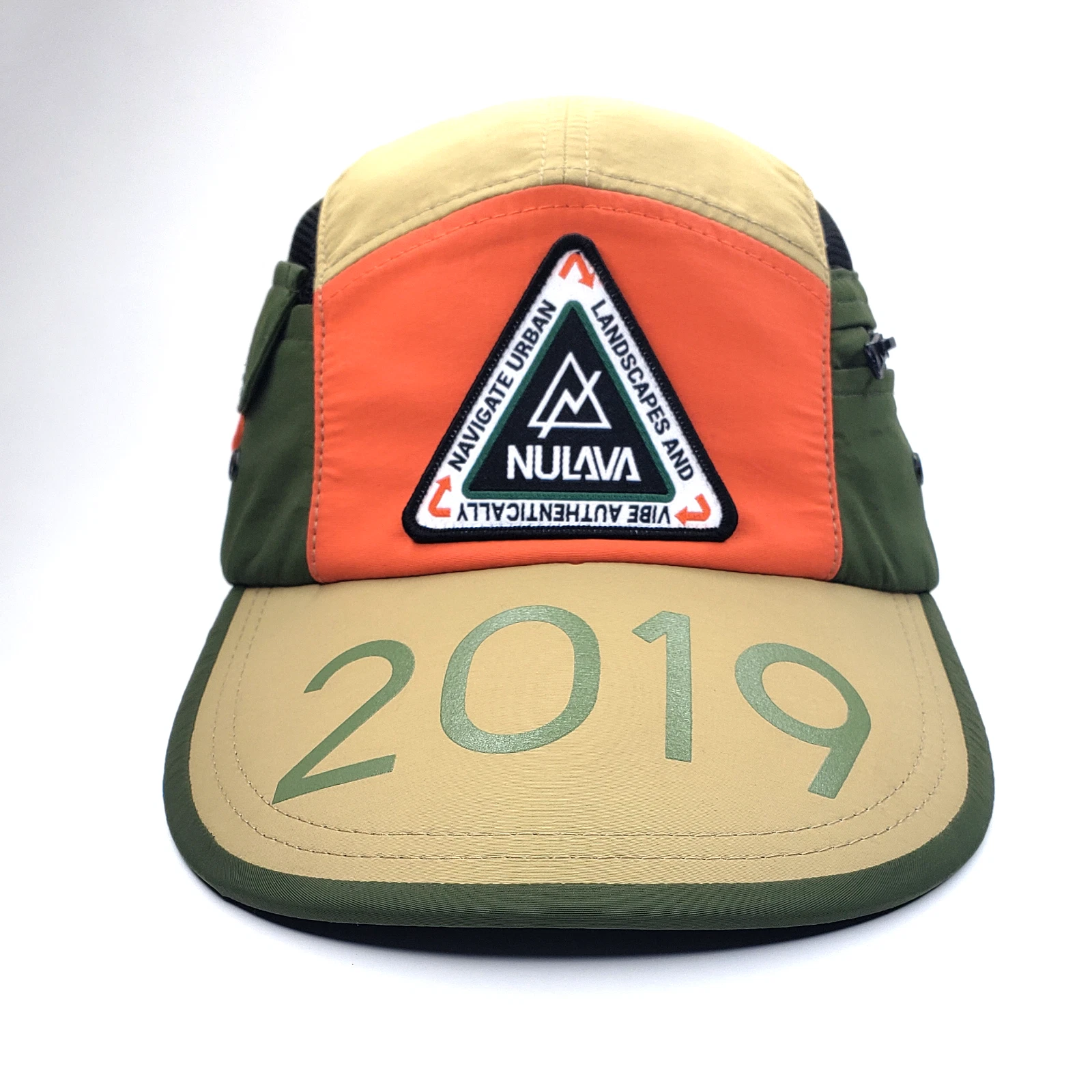 5 panel camp hat – Khaki/Orange/Green