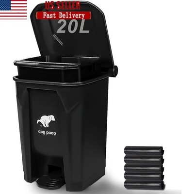 Outdoor Dog Poop Trash Can Step-On Design Waterproof 20L Waste Bin 100 Bags New