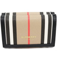 Burberry Icon Stripe Pvc Canvas Trifold Wallet Men Beige One Size