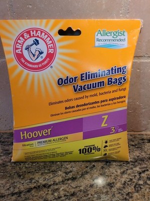 Hoover Vacuum Bags Arm & Hammer Odor Eliminating Z Bags 3 New Bags Allergens 